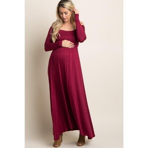 Pinkblush PinkBlush Petite Dark Burgundy Solid Off Shoulder Maternity Maxi Dress - 1 of 4