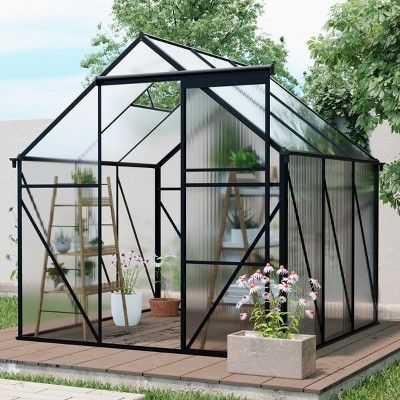 Outdoor Patio 6x6 FT Greenhouse, Heavy Duty Walk-in Greenhouses, Greenhouse with Sliding Door, Greenhouse with Aluminum Frame-Coolbibila
