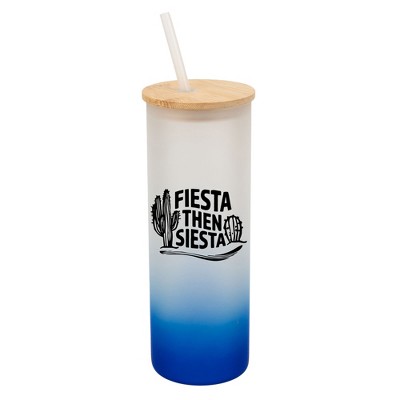 Elanze Designs Fiesta Then Siesta Cactus Desert Wrap-Around Design 25 Ounce Frosted Gradient Glass On-The-Go Coffee Travel Skinny Tumbler Mug Cup,