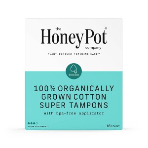 The Honey Pot Company, Organic Cotton Super Applicator Tampons - 18ct - 1 of 4