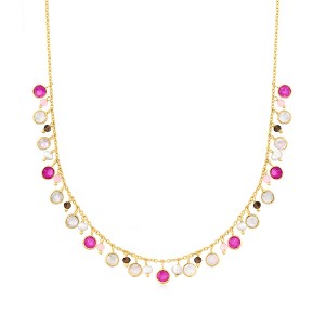 Ross-Simons Moonstone, 5mm Cultured Pearl and 8.60 ct. t.w. Multi-Quartz Multi-Drop Necklace in 18kt Gold Over Sterling Size 18 - 1 of 4