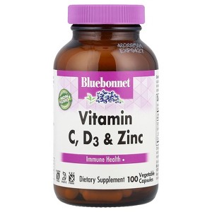Bluebonnet Nutrition Vitamin C, D3 & Zinc, 100 Vegetable Capsules - 1 of 2