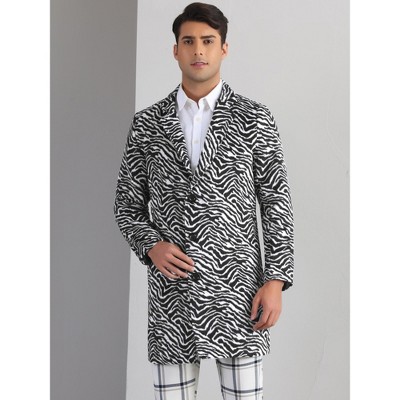 Мужские куртки INSPIRE CHIC Men's Animal Printed Notched Lapel Classic Vintage Winter Overcoats Black White Medium — фото 2