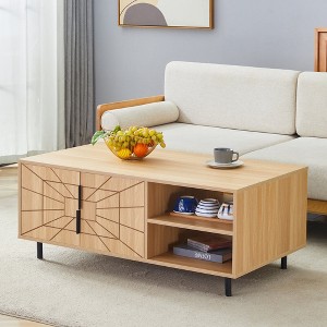 Chic Crate - Spider Web Textured MDF Coffee Table, Art Geo Design & Practical Use, Natural Wood Tones 43x24x18in - 1 of 4