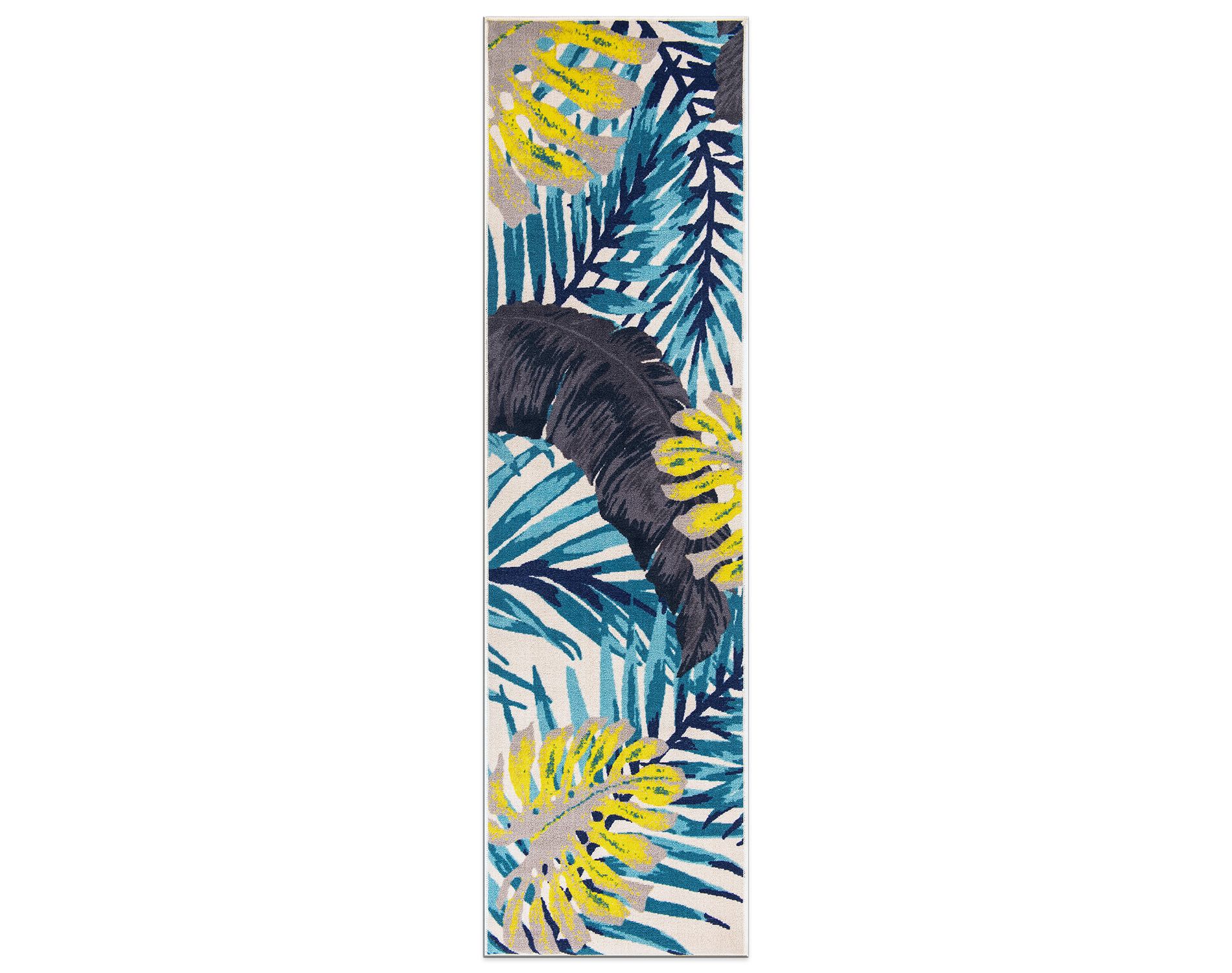 World Rug Gallery Contemporary Tropical Floral Leaves Non Slip Area Rug - BLUE 2'x7':  Stain & Fade-Resistant,  Low Pile