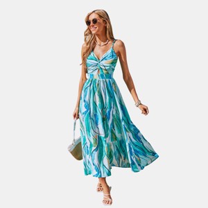 Women's Alluring Aqua Watercolor Maxi Dress with Twist Front - Cupshe - 1 of 4
