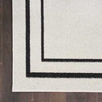 Nourison Essentials Double Bordered Ivory & Black Outdoor Rug