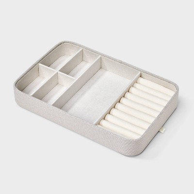 Section Stackable Tray Jewelry Organizer with Ring Rolls and Dividers - A New Day™ Cream