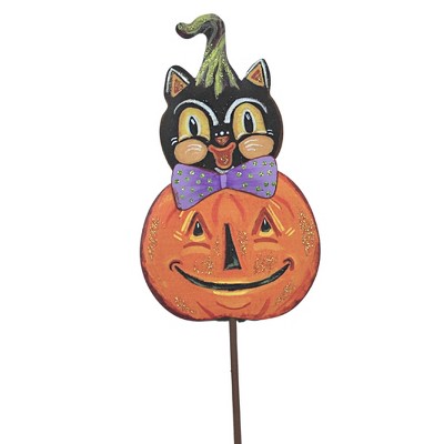 Halloween 26.0" Vintage Cat In Pumpkin Retro Garden Stake  -  Decorative Garden Stakes