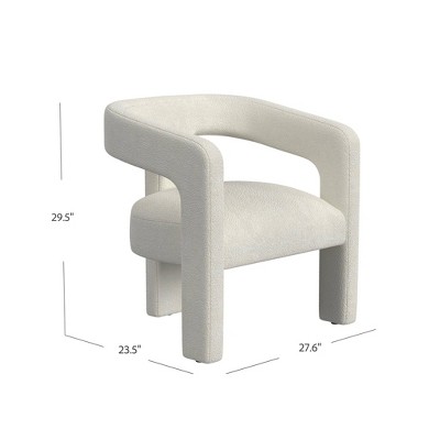 White Boucle Upholstered Barrel Accent Chair with Cut-Out Back