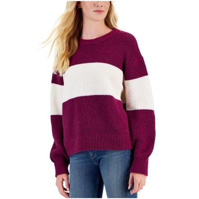 Hippie Rose Womens Balloon Sleeve Knit Sweater, White, X-Large