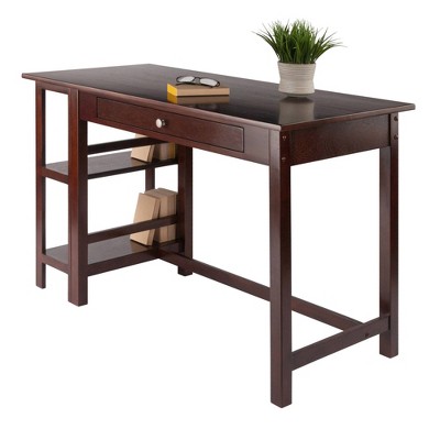 Transitional Walnut Wood Home Office Desk with Drawer and Shelves