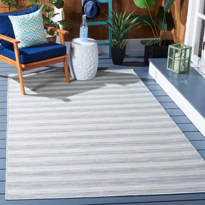 Aqua and Ivory Hand-Knotted Wool Rectangular Rug