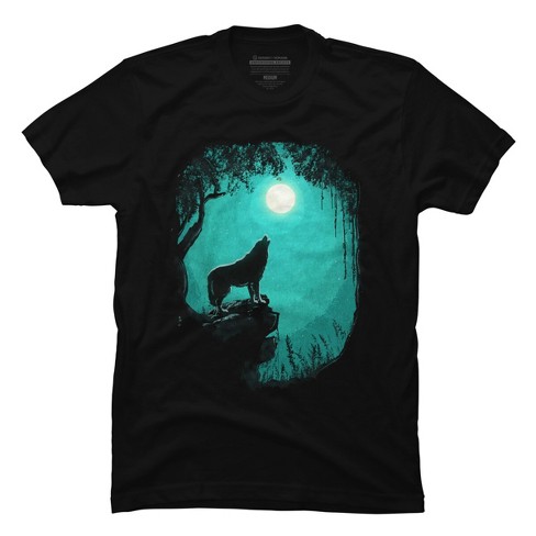 Men's Design By Humans Wolf Howl On A Moonlit Forest Night By T-shirt ...