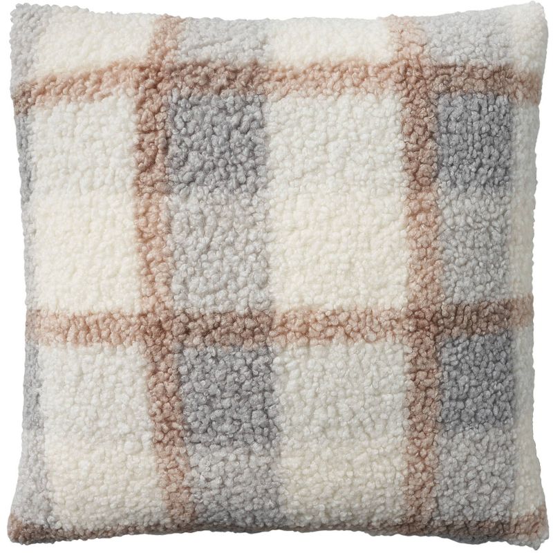 20"x20" Oversize Faux Fur Plaid Curly Indoor Square Throw Pillow - Mina Victory, 1 of 7