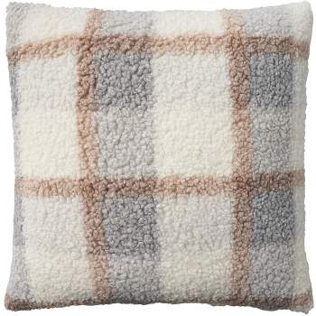 20"x20" Oversize Faux Fur Plaid Curly Indoor Square Throw Pillow - Mina Victory