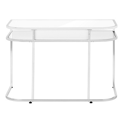 Vynxaria 48" White Laminate Chrome Metal Computer Desk Modern Home Office Workstation with Storage Drawers