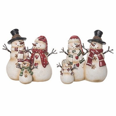 Transpac Small Rustic Snow Family Set of 2 Snowman Figurines Resin Christmas Tabletop Decoration Gift White Color