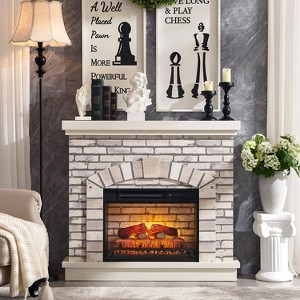 SinCiDo Farmhouse Fireplace TV Stand,w/ 42"Mantelpieces&23"Free Standing Electric Fireplace Heaters,w/ Remote Control&Adjustable 3D Flame - 1 of 4