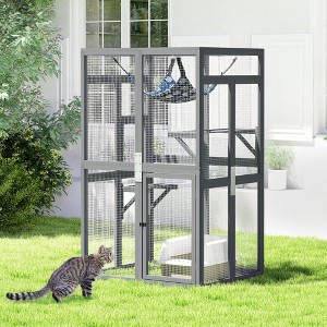 Sandinrayli Outdoor Cat Catio with Window Access & Jumping Platforms, Weatherproof Wooden Cat Enclosure - 1 of 4