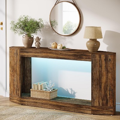 Tribesigns 63-Inch Light Wood Console Table with LED, 2-Tier Farmhouse ...