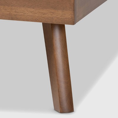 Full Dark Grey Upholstered Walnut Wood Platform Bed