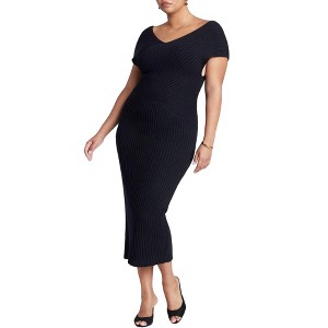 ELOQUII Women's Plus Size Cross Front Rib Midi Sweater Dress - 1 of 3