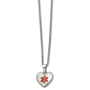 Chisel Stainless Steel with Red Enamel Heart Medical ID Pendant on a 20" Curb Chain Necklace - 1 of 3