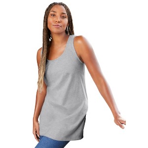 June + Vie by Roaman's Women's Plus Size Scoopneck One + Only Tunic Tank - 1 of 4