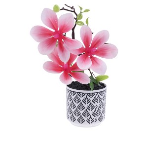 Unique Bargains Artificial Plants 3-Stem Magnolia Plastic 3.35"x3.35"x10.63" 1 Pcs - 1 of 4
