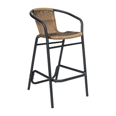 Emma and Oliver Set of Four Indoor/Outdoor Restaurant Style Rattan Barstools