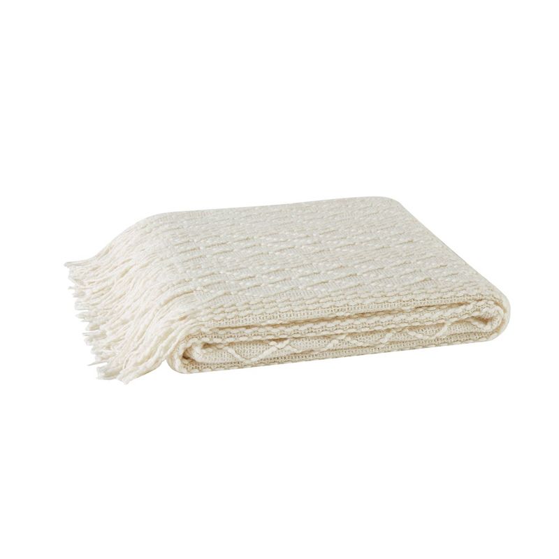 50&#34;x60&#34; Woven Texture Solid Throw Blanket Ivory - Brooklyn Loom, 3 of 6