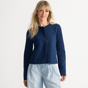 Lands' End Women's Fine Gauge Cotton Milano Blazer Sweater - 1 of 4