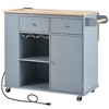 Maliang Kitchen Island with Power Outlet, Kitchen Storage Island with Drop Leaf, Open Storage and Wine Rack, 5 Wheels - 2 of 4