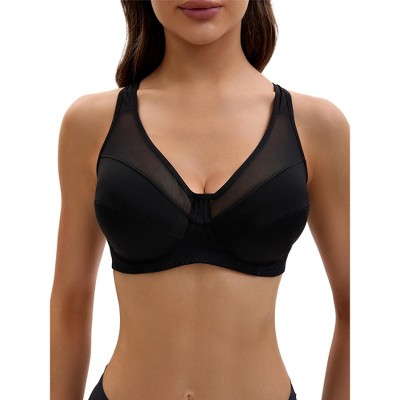 INSPIRE CHIC Women's Mesh Adjustable Strap Available in Plus Size Underwire Soft Bras Black 40D
