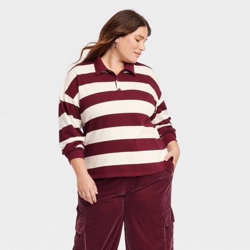 Red and white striped polo shirt womens clearance