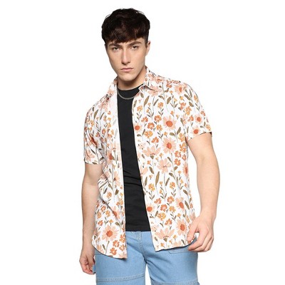 Campus Sutra Men Men's Orange Flower Shirt