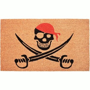 HomeRoots 17" X 29" Natural Red and Black Coir Pirate Outdoor Halloween Door Mat - 1 of 3