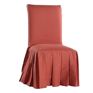 Red Cotton Duck Pleated Dining Chair Slipcover, Red Long