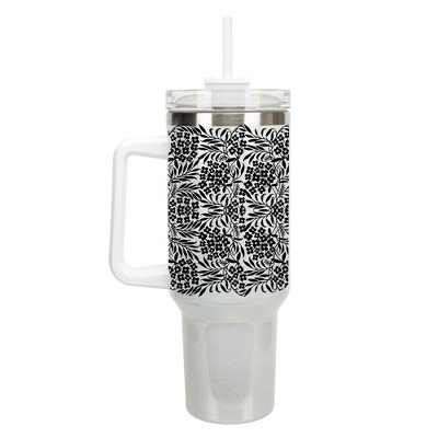 Elanze Designs Flowers in Bloom Garden Pattern 40 oz. Stainless Steel, Large Water Bottle Coffee Mug, Spill & Leak Resistant, Thermal Travel Tumbler