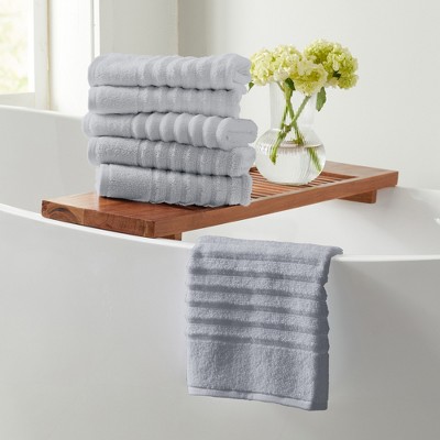 Light Grey Combed Cotton Ribbed Hand Towel Set (Pack of 6)