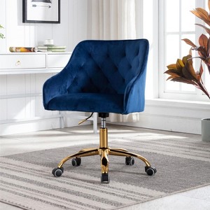 Velvet Swivel Office Chair with Wheels, Comfortable Home Desk Chair with Gold Metal Base for Study or Office – The Pop Home - 1 of 4