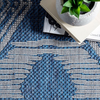 Blue Rectangular Flat Woven Synthetic Indoor/Outdoor Rug