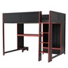 TIRAMISUBEST Wood Twin/Full Size Gaming Loft Bed with Built-in Desk and Wardrobe, Wood Loft Bedframe with LED Light and a Storage Drawer - 4 of 4