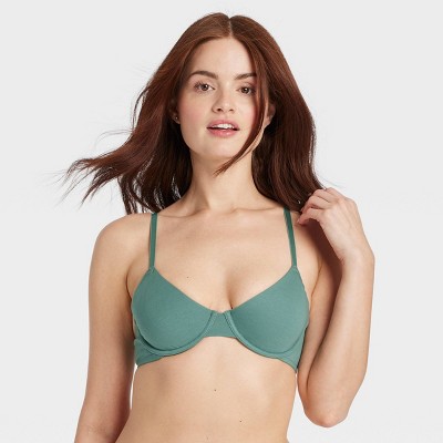 Women's Cotton Unlined Demi Bra - Auden™ Moss Green 32B: Adjustable Strap, Underwire, Knit Jersey