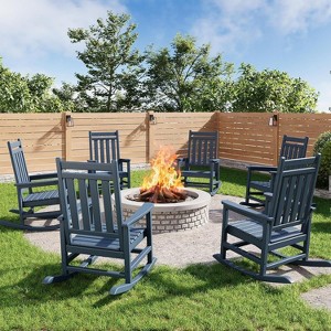 coucheta Lumber Rocking Chair Outdoor Set of 6, HDPE High Back Porch Rocker Chairs with Wood Texture, All Weather Resistant Furniture for Patio - 1 of 4
