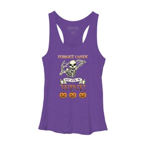 Women's Design By Humans Halloween Costume Forget Candy Just Give Me Wine Gift By TeeShirtMadness Racerback Tank Top - 1 of 3