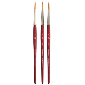 Princeton Velvetouch Round Brush, Synthetic Bristles, Short Handle Mixed Media Paintbrush, Scarlet, Size 6, Pack of 3 - 1 of 4