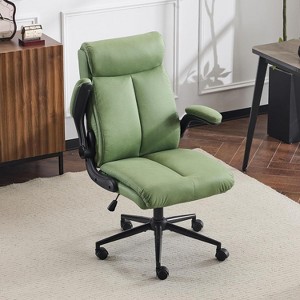 VINGLI Rolling Ergonomic Office Desk Chair with Padded Flip-up Arms, 360° Swivel High Back Executive Computer Task Chair with Wheels ,Pu Green - 1 of 4