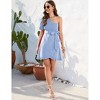 Coolmee Women's Mini Dress One Shoulder Short Sleeve Ruffle Criss Cross Hem Casual Short Dress with Belt - 2 of 4